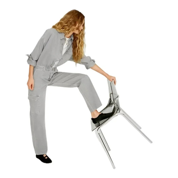 ZARA | Gray | TRF DENIM OVERALLS WITH DISTRESSED EFFECT - Picture 3 of 11